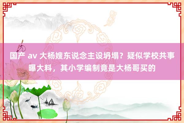 国产 av 大杨嫂东说念主设坍塌？疑似学校共事曝大料，其小学编制竟是大杨哥买的