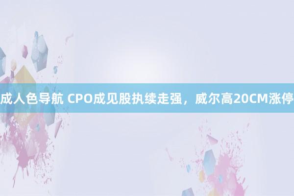 成人色导航 CPO成见股执续走强，威尔高20CM涨停