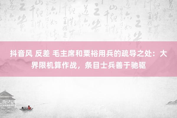 抖音风 反差 毛主席和粟裕用兵的疏导之处：大界限机算作战，条目士兵善于驰驱