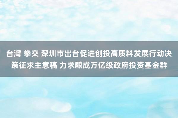 台灣 拳交 深圳市出台促进创投高质料发展行动决策征求主意稿 力求酿成万亿级政府投资基金群