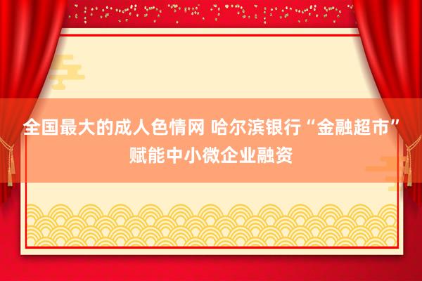 全国最大的成人色情网 哈尔滨银行“金融超市”赋能中小微企业融资