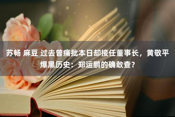 苏畅 麻豆 过去曾痛批本日却接任董事长，黄敬平爆黑历史：郑运鹏的确敢查？