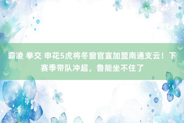 霸凌 拳交 申花5虎将冬窗官宣加盟南通支云！下赛季带队冲超，鲁能坐不住了