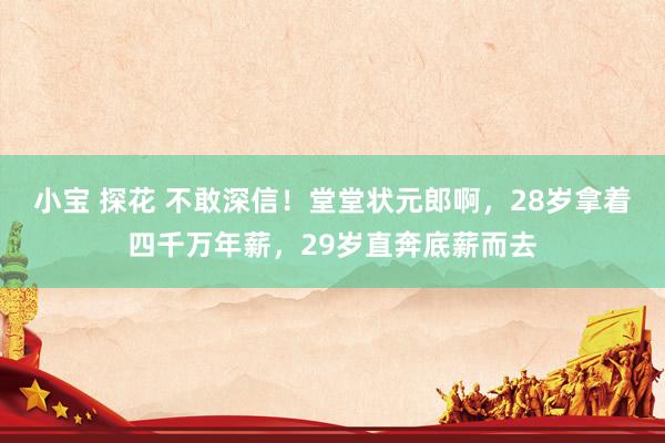 小宝 探花 不敢深信！堂堂状元郎啊，28岁拿着四千万年薪，29岁直奔底薪而去