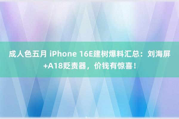 成人色五月 iPhone 16E建树爆料汇总：刘海屏+A18贬责器，价钱有惊喜！