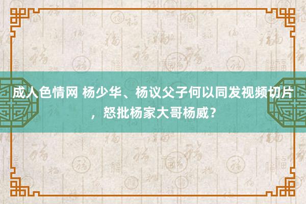 成人色情网 杨少华、杨议父子何以同发视频切片，怒批杨家大哥杨威？